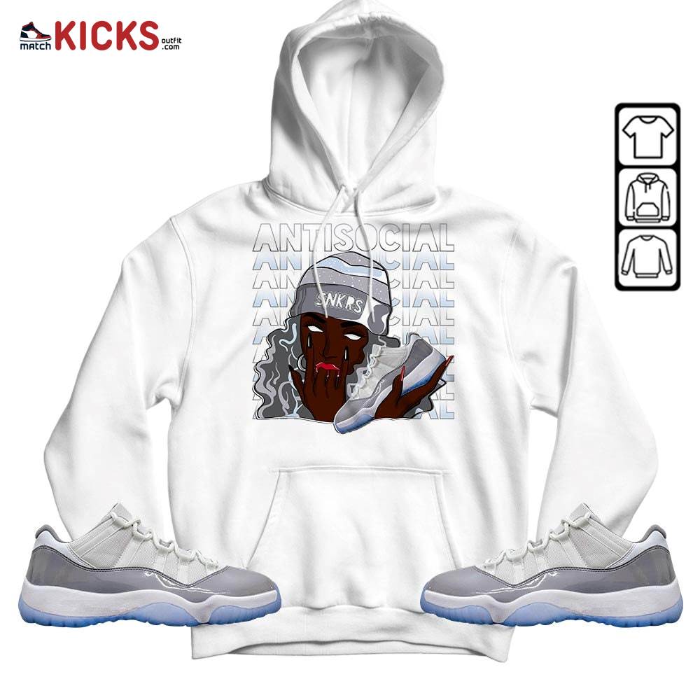 Antisocial Girl Sneaker Shirt Match Cement Grey 11s, Jordan 11 Low Cement Grey MKO Hoodie Antisocial Girl Sneaker Shirt Match Cement Grey 11s, Jordan 11 Low Cement Grey MKO Hoodie