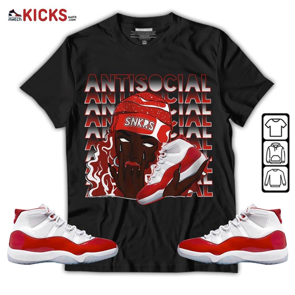 Antisocial Girl Sneaker Shirt Match Cherry 11s, Jordan 11 Retro Cherry MKO T-Shirt