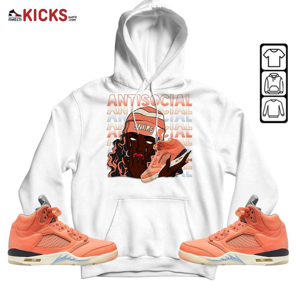Antisocial Girl Sneaker Shirt Match Crimson Bliss 5s, Jordan 5 DJ Khaled Crimson Bliss MKO Hoodie
