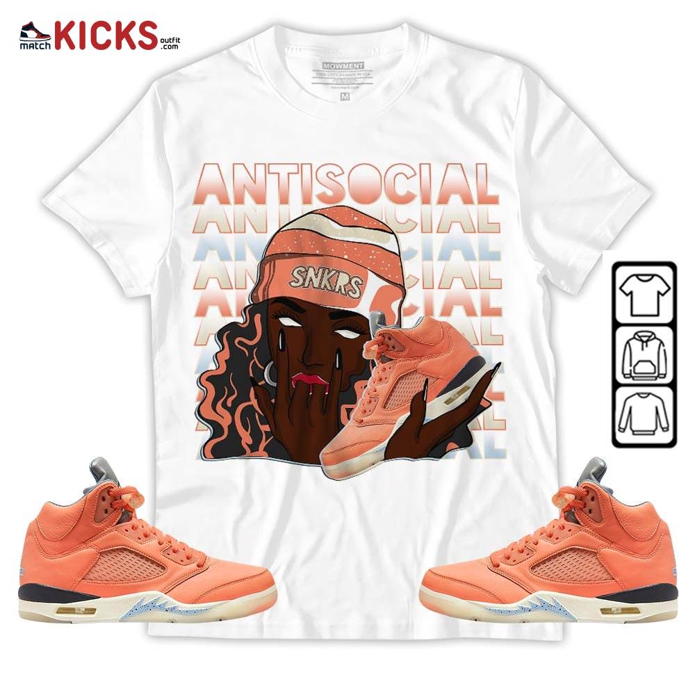 Antisocial Girl Sneaker Shirt Match Crimson Bliss 5s, Jordan 5 DJ Khaled Crimson Bliss MKO Hoodie