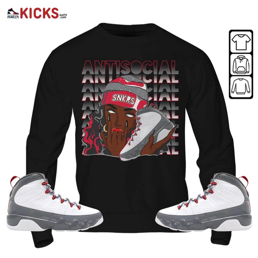 Antisocial Girl Sneaker Shirt Match Fire Red 9s, Jordan 9 Retro Fire Red MKO Sweatshirt Antisocial Girl Sneaker Shirt Match Fire Red 9s, Jordan 9 Retro Fire Red MKO Sweatshirt