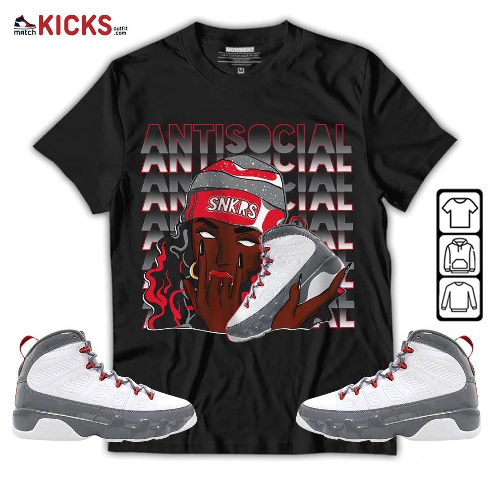 Antisocial Girl Sneaker Shirt Match Fire Red 9s, Jordan 9 Retro Fire Red MKO T-Shirt