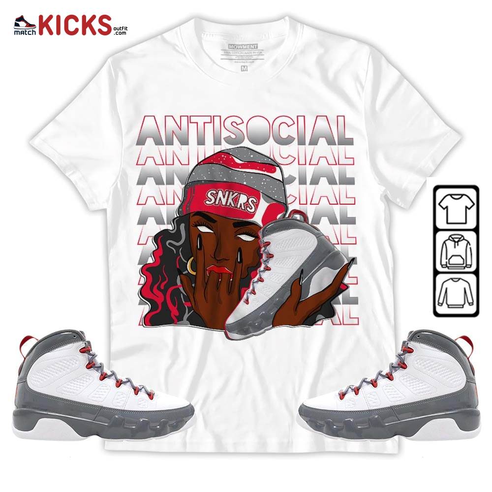 Antisocial Girl Sneaker Shirt Match Fire Red 9s, Jordan 9 Retro Fire Red MKO T-Shirt