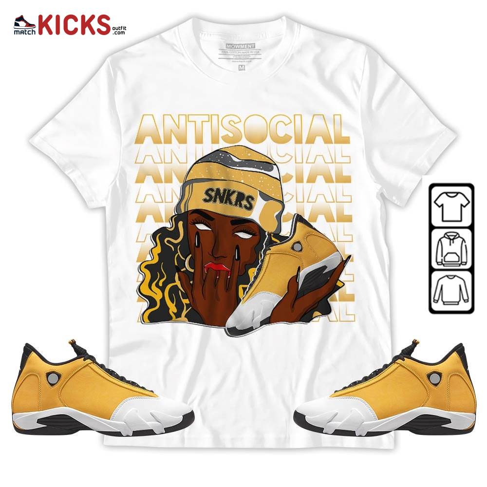 Antisocial Girl Sneaker Shirt Match Light Ginger 14s, Jordan 14 Retro Light Ginger MKO Sweatshirt