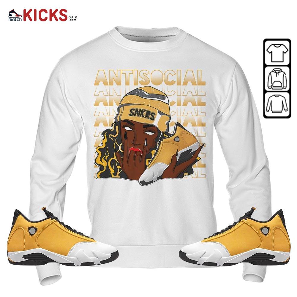 Antisocial Girl Sneaker Shirt Match Light Ginger 14s, Jordan 14 Retro Light Ginger MKO T-Shirt Antisocial Girl Sneaker Shirt Match Light Ginger 14s, Jordan 14 Retro Light Ginger MKO T-Shirt
