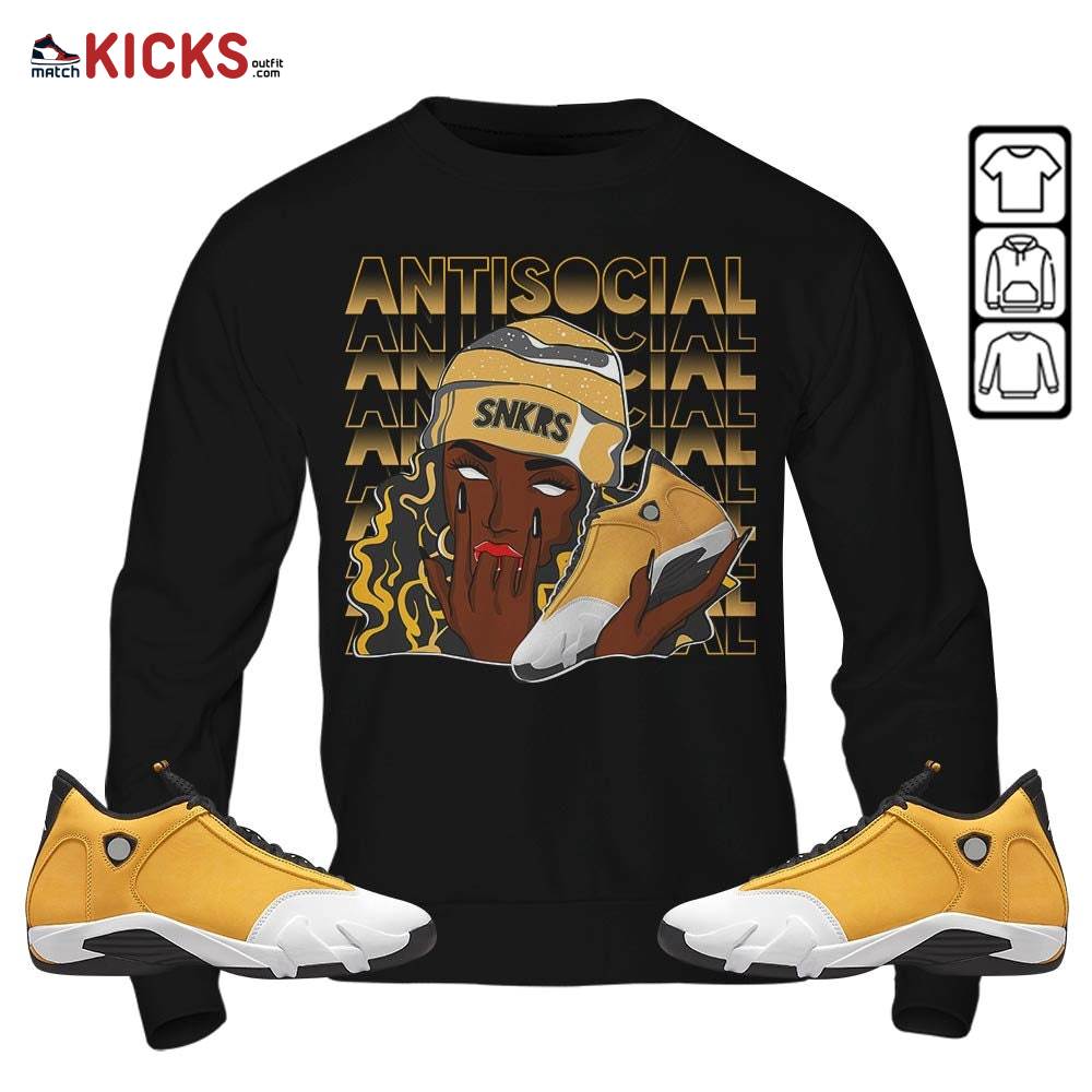 Antisocial Girl Sneaker Shirt Match Light Ginger 14s, Jordan 14 Retro Light Ginger MKO T-Shirt Antisocial Girl Sneaker Shirt Match Light Ginger 14s, Jordan 14 Retro Light Ginger MKO T-Shirt