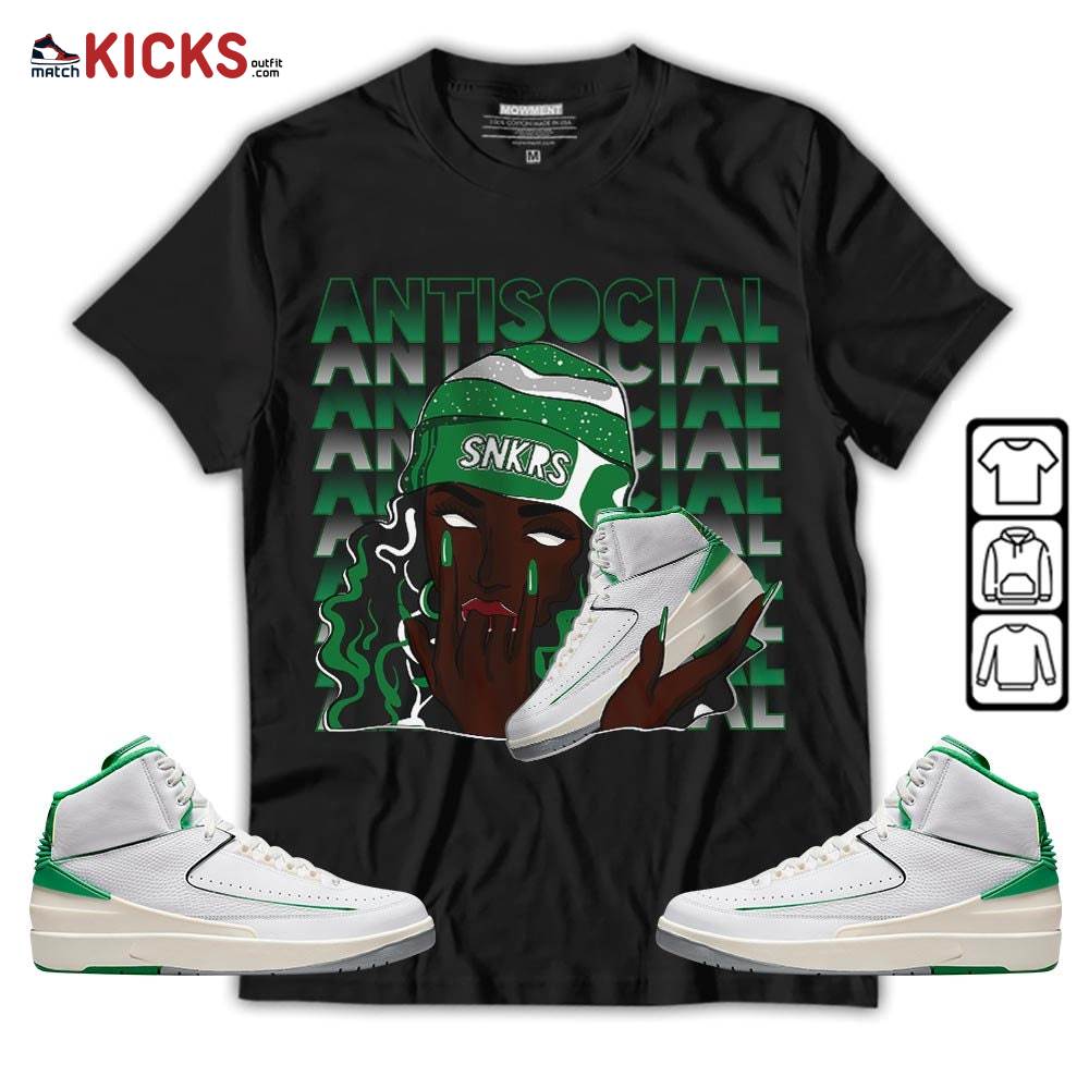 Antisocial Girl Sneaker Shirt Match Lucky Green 2s, Jordan 2 Lucky Green MKO T-Shirt