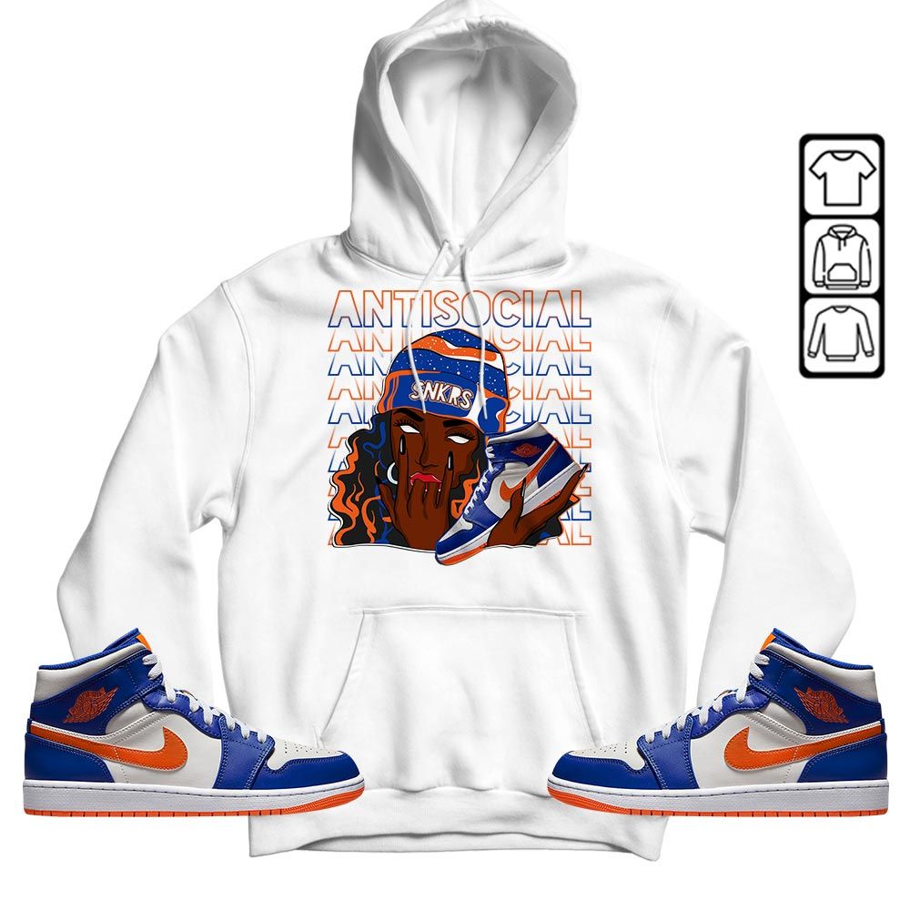 Antisocial Girl Sneaker Shirt Match Mid Knicks 1s, Jordan 1 Mid Knicks MKO T-Shirt
