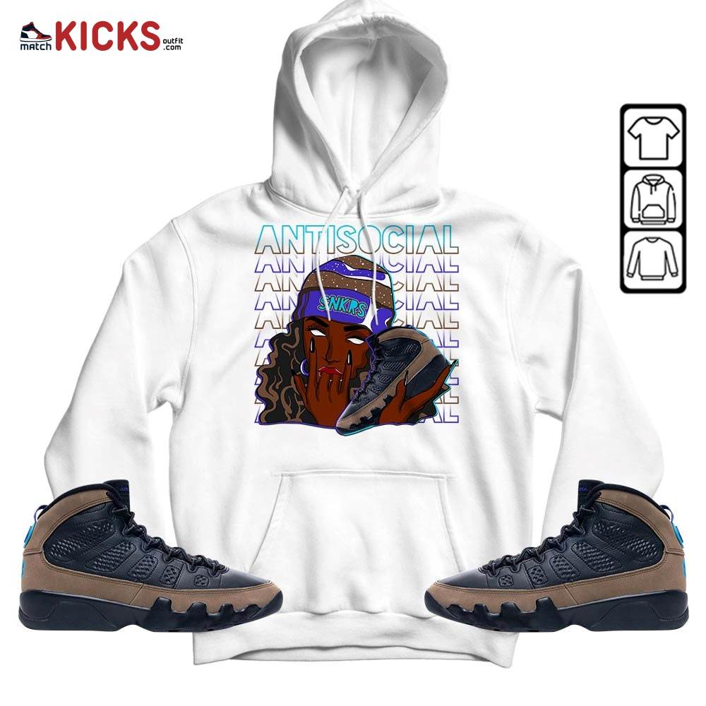 Antisocial Girl Sneaker Shirt Match Olive Concord 9s, Jordan 9 Olive Concord MKO Hoodie