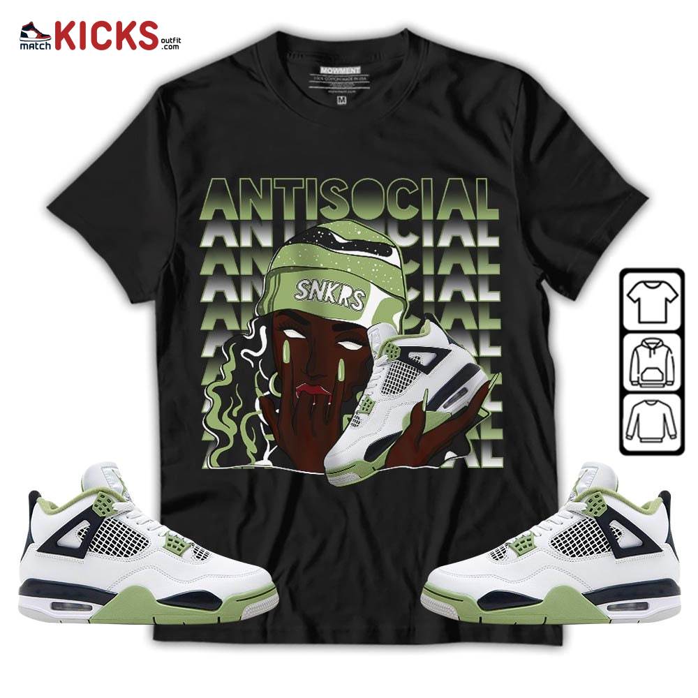 Antisocial Girl Sneaker Shirt Match Retro Oil Green 4s, Jordan 4 Oil Green MKO T-Shirt