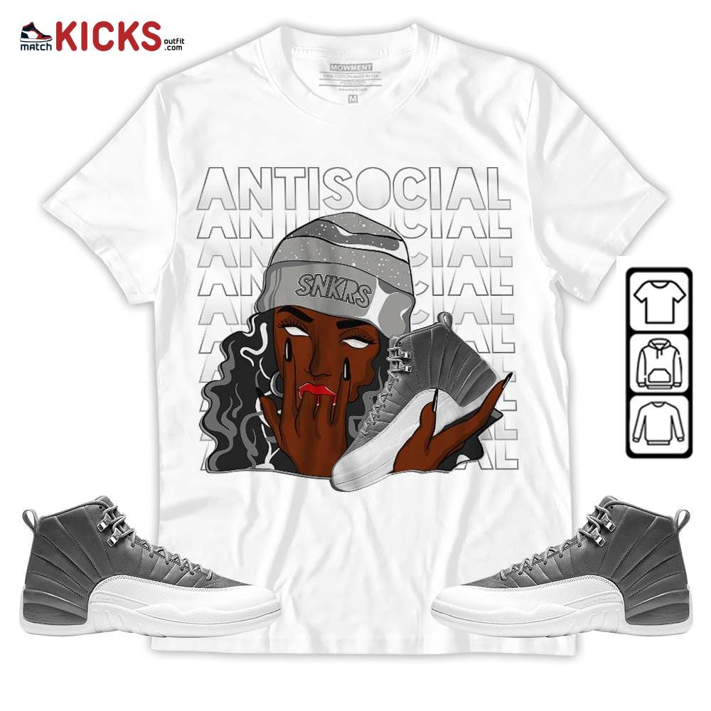 Antisocial Girl Sneaker Shirt Match Retro Stealth 12s, Jordan 12 Retro Stealth MKO Hoodie