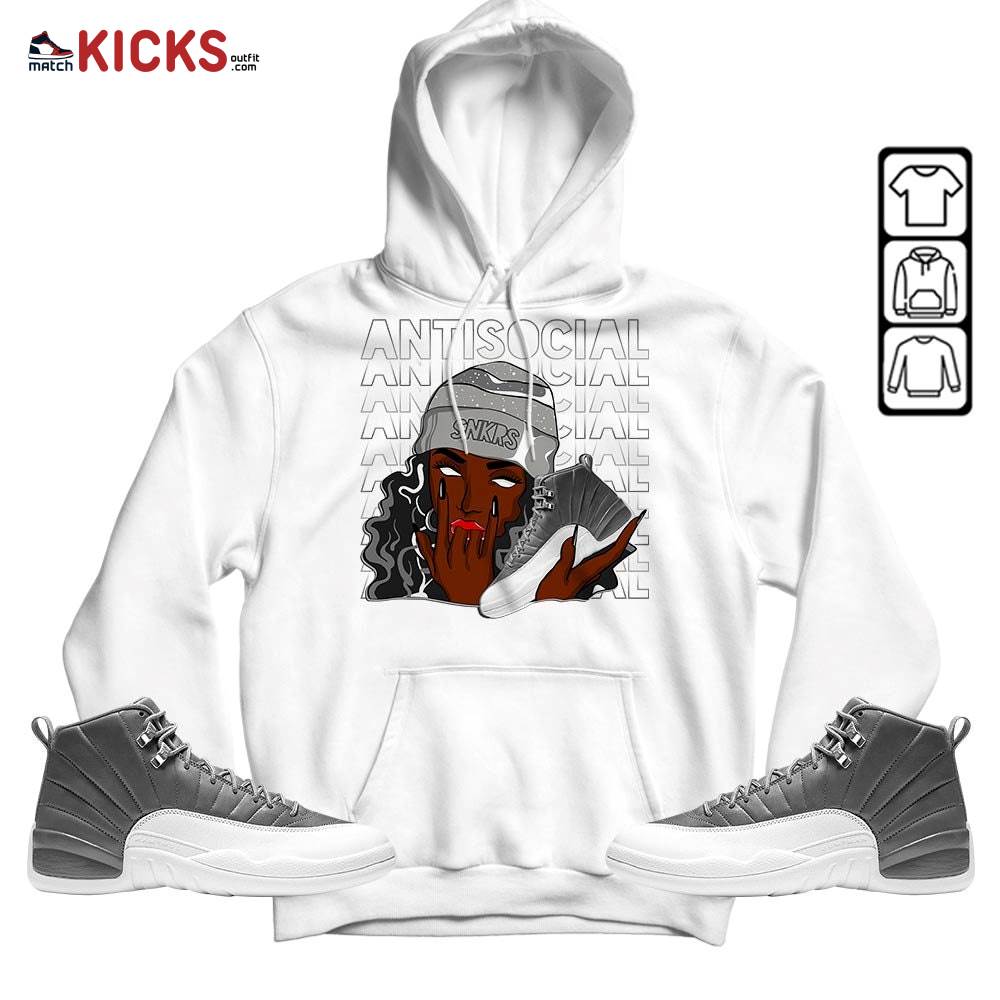 Antisocial Girl Sneaker Shirt Match Retro Stealth 12s, Jordan 12 Retro Stealth MKO Hoodie