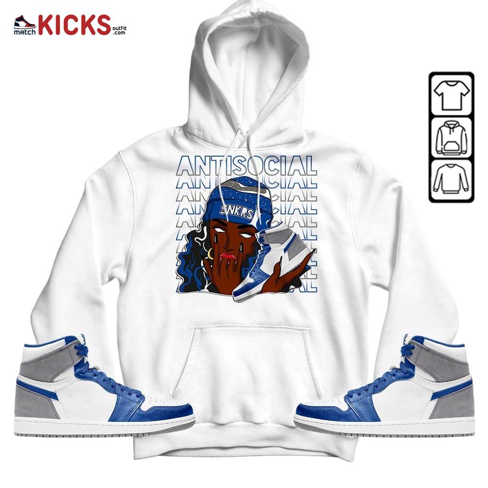 Antisocial Girl Sneaker Shirt Match True Blue 1s, Jordan 1 High OG True Blue MKO Hoodie Antisocial Girl Sneaker Shirt Match True Blue 1s, Jordan 1 High OG True Blue MKO Hoodie