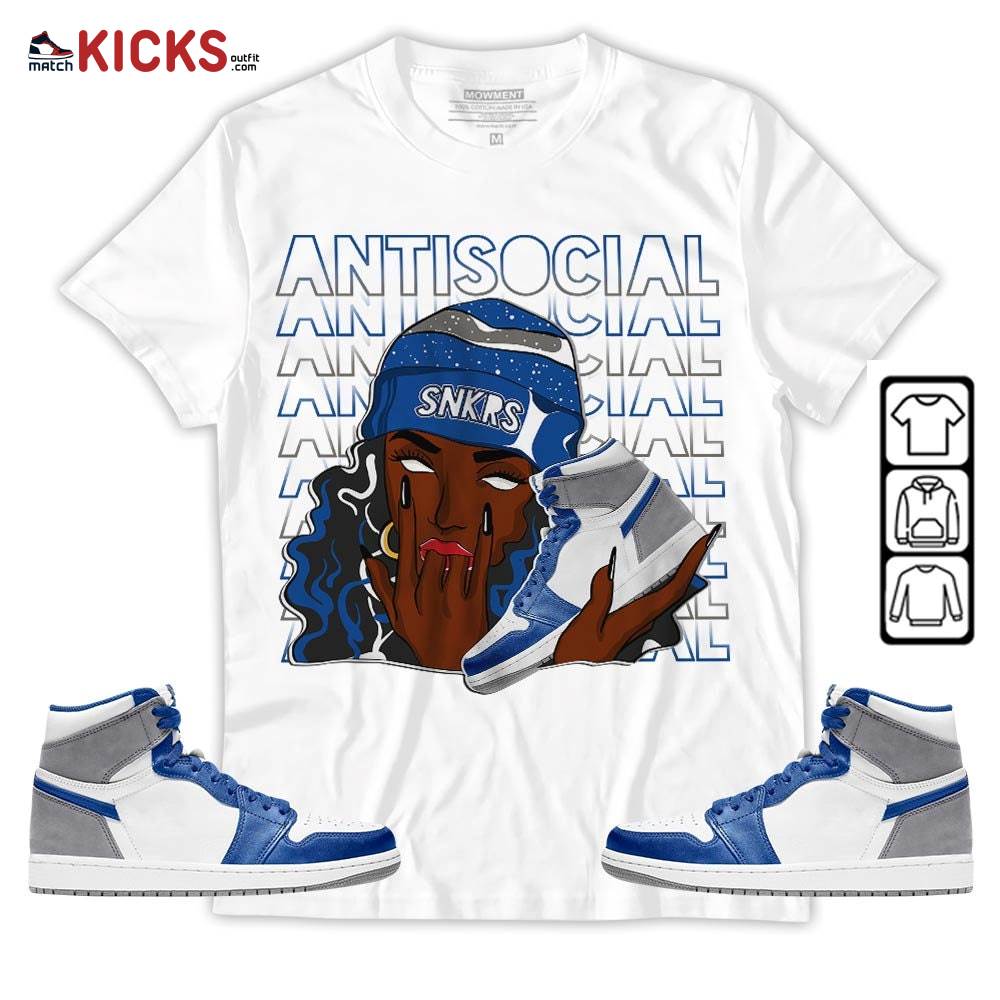 Antisocial Girl Sneaker Shirt Match True Blue 1s, Jordan 1 High OG True Blue MKO T-Shirt Antisocial Girl Sneaker Shirt Match True Blue 1s, Jordan 1 High OG True Blue MKO T-Shirt