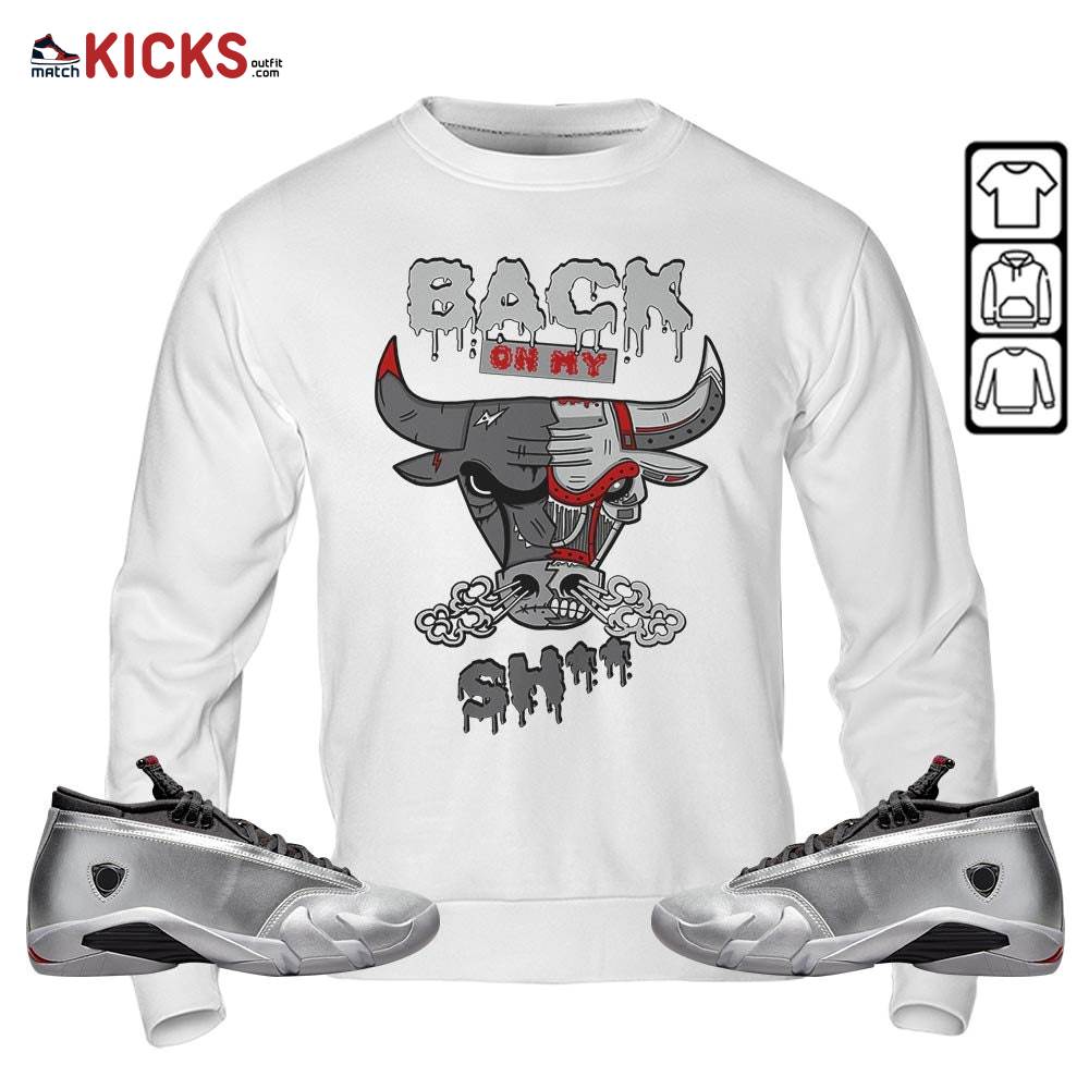 Back Bull Sneaker Shirt Match 14 Low Metallic Silver, Jordan 14 Metallic Silver MKO Hoodie Back Bull Sneaker Shirt Match 14 Low Metallic Silver, Jordan 14 Metallic Silver MKO Hoodie