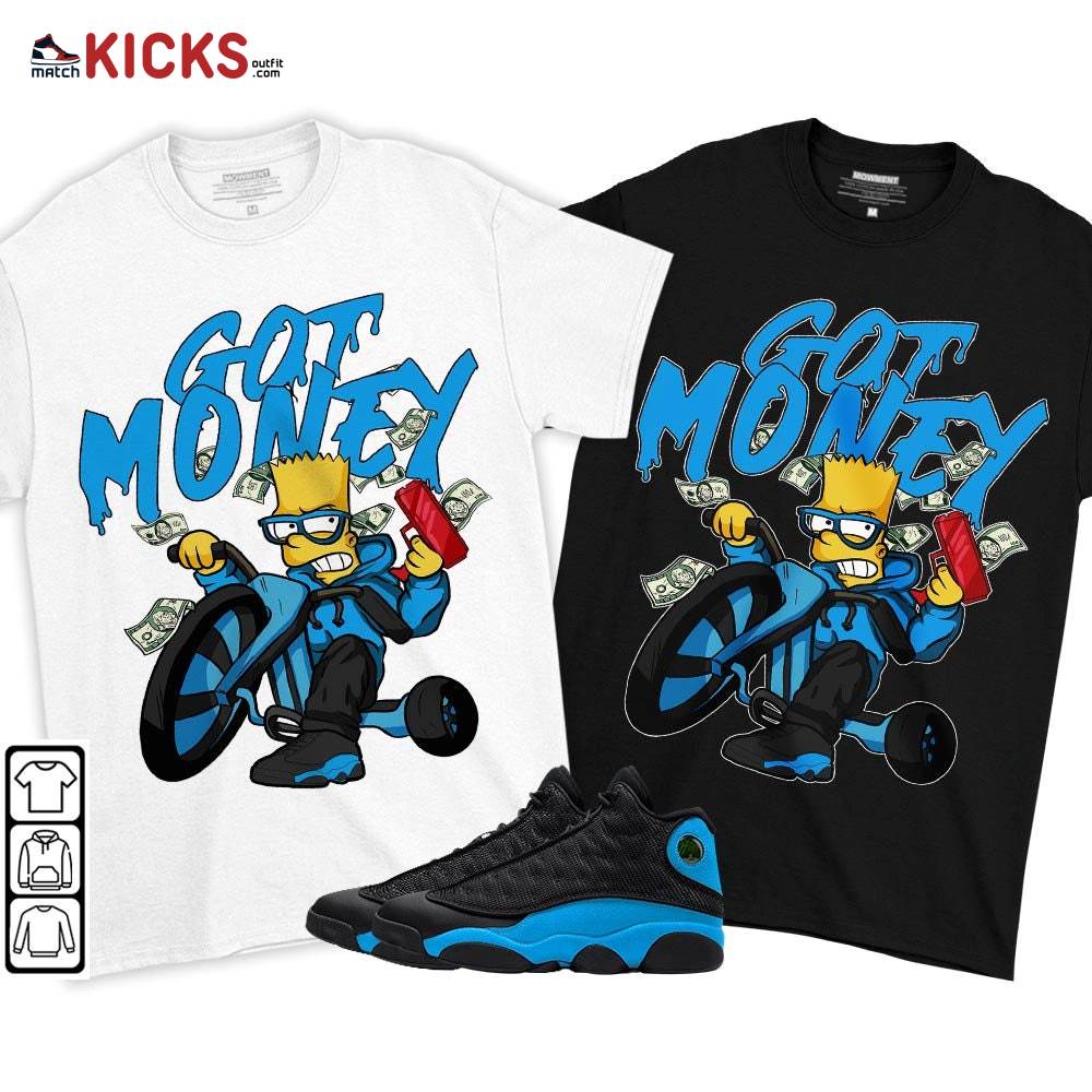 Bart Got Money Sneaker Shirt Match Black University Blue 13s, Jordan 13 Black University Blue 2022 MKO T-Shirt Bart Got Money Sneaker Shirt Match Black University Blue 13s, Jordan 13 Black University Blue 2022 MKO T-Shirt