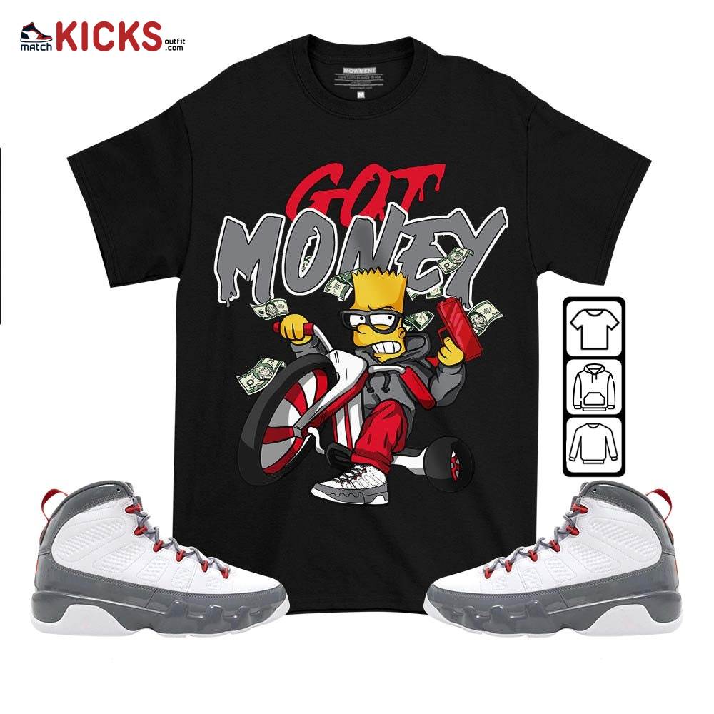 Bart Got Money Sneaker Shirt Match Fire Red 9s, Jordan 9 Retro Fire Red MKO T-Shirt