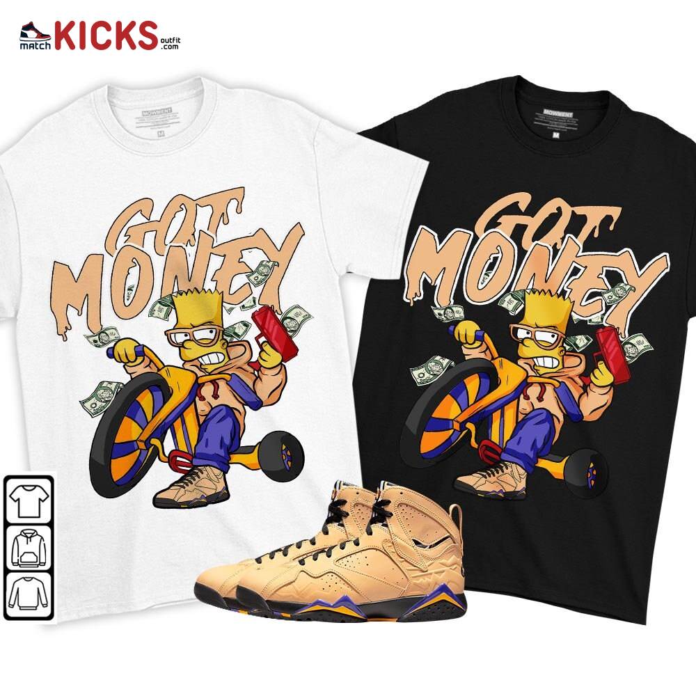 Bart Got Money Sneaker Shirt Match Vachetta Tan 7s, Jordan 7 SE Afrobeats MKO T-Shirt Bart Got Money Sneaker Shirt Match Vachetta Tan 7s, Jordan 7 SE Afrobeats MKO T-Shirt