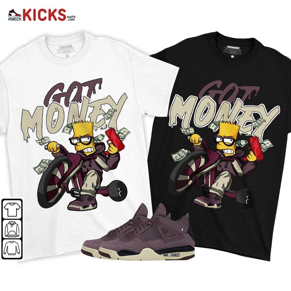 Bart Got Money Sneaker Shirt Match Violet Ore 4s, Jordan 4 A Ma Maniere Violet Ore MKO T-Shirt