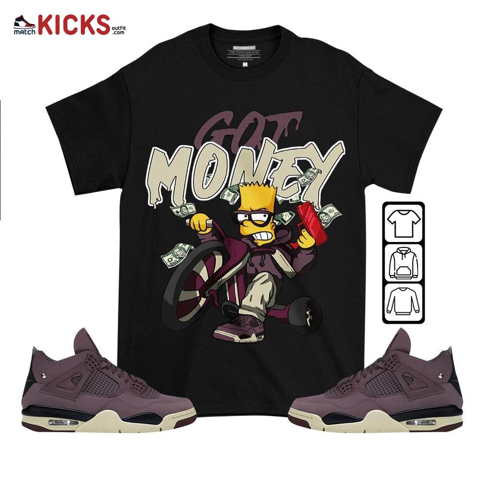 Bart Got Money Sneaker Shirt Match Violet Ore 4s, Jordan 4 A Ma Maniere Violet Ore MKO T-Shirt