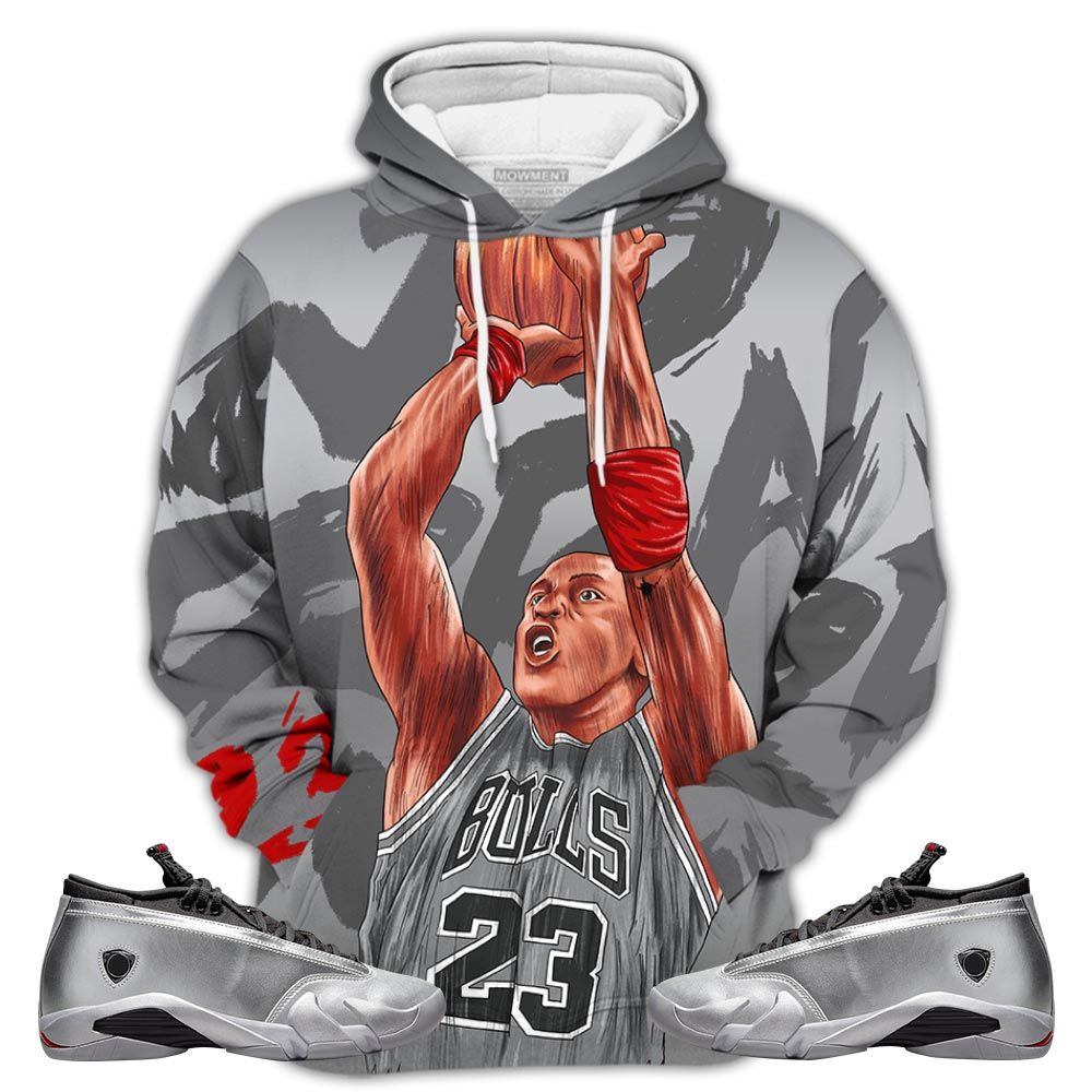 Basketball 23 Superstar Sneaker Shirt Match 14 Low Metallic Silver, Jordan 14 Metallic Silver Hoodie Sweatshirt Tee All Over Print MKO Shirt