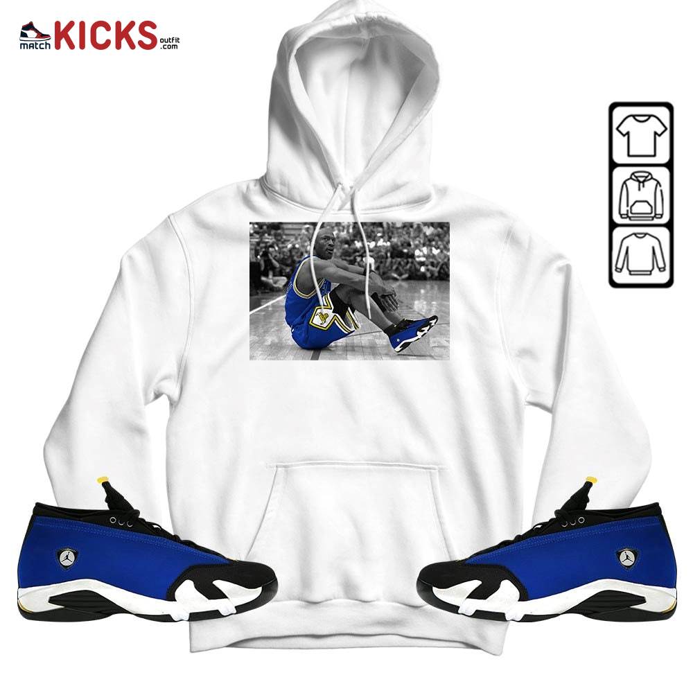 Basketball Goat Number 23 Sneaker Shirt Match 2023 Blue Laney 14s, Jordan 14 Laney MKO Sweatshirt