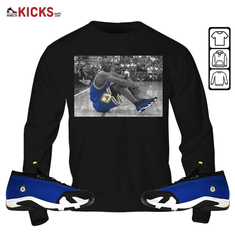Basketball Goat Number 23 Sneaker Shirt Match 2023 Blue Laney 14s, Jordan 14 Laney MKO Sweatshirt Basketball Goat Number 23 Sneaker Shirt Match 2023 Blue Laney 14s, Jordan 14 Laney MKO Sweatshirt