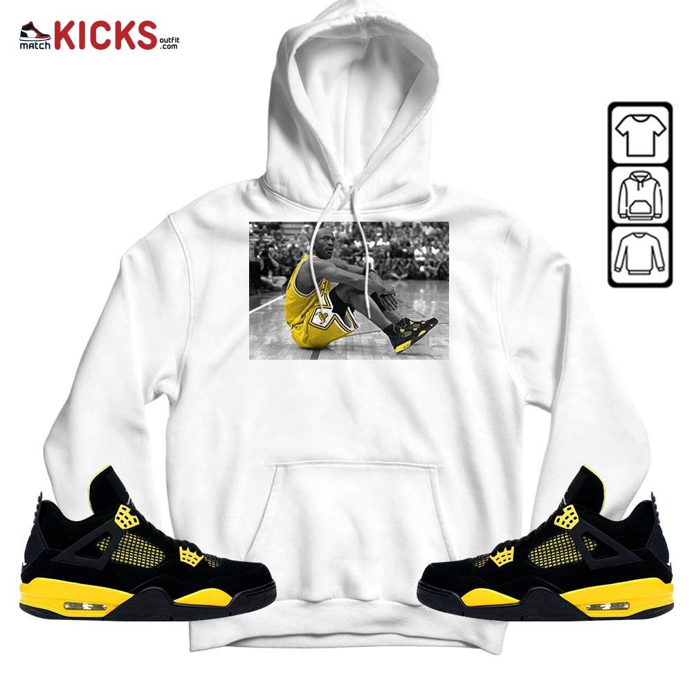 Basketball Goat Number 23 Sneaker Shirt Match 2023 Thunder 4s, Jordan Retro 4 Thunder MKO Hoodie