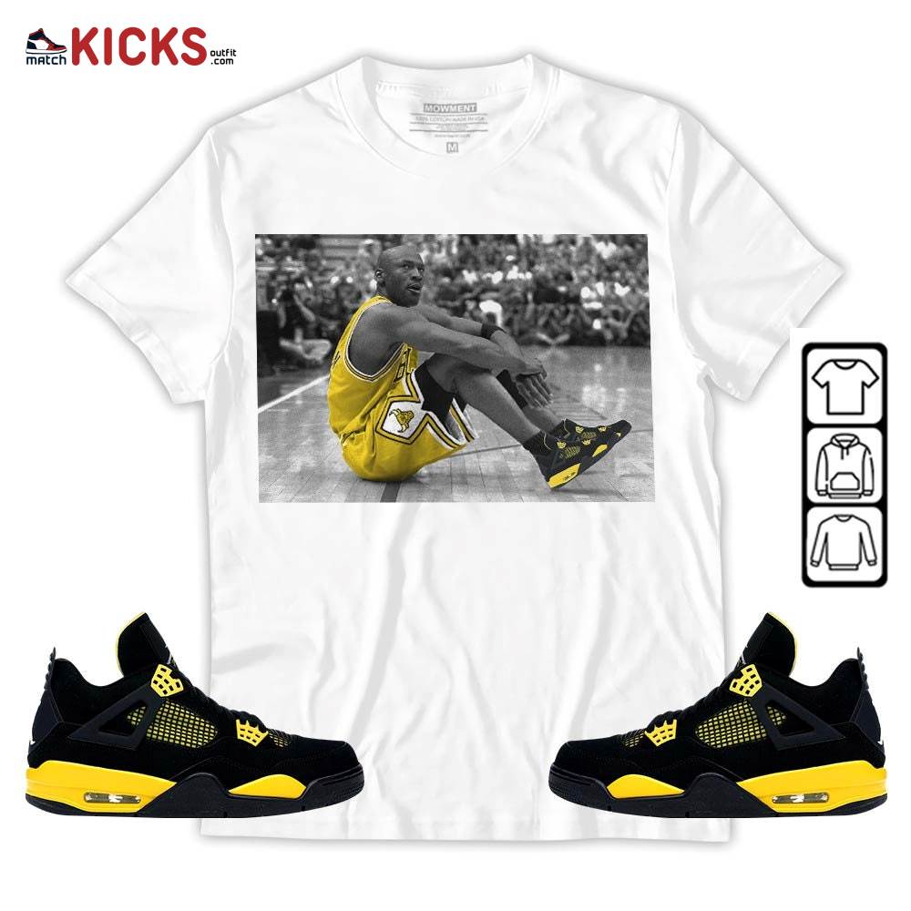 Basketball Goat Number 23 Sneaker Shirt Match 2023 Thunder 4s, Jordan Retro 4 Thunder MKO T-Shirt