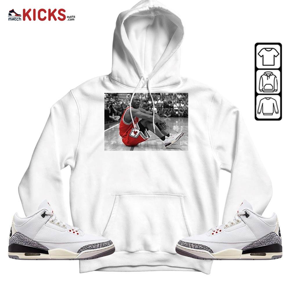 Basketball Goat Number 23 Sneaker Shirt Match White Cement 3s, Jordan Retro 3 White Cement MKO Hoodie
