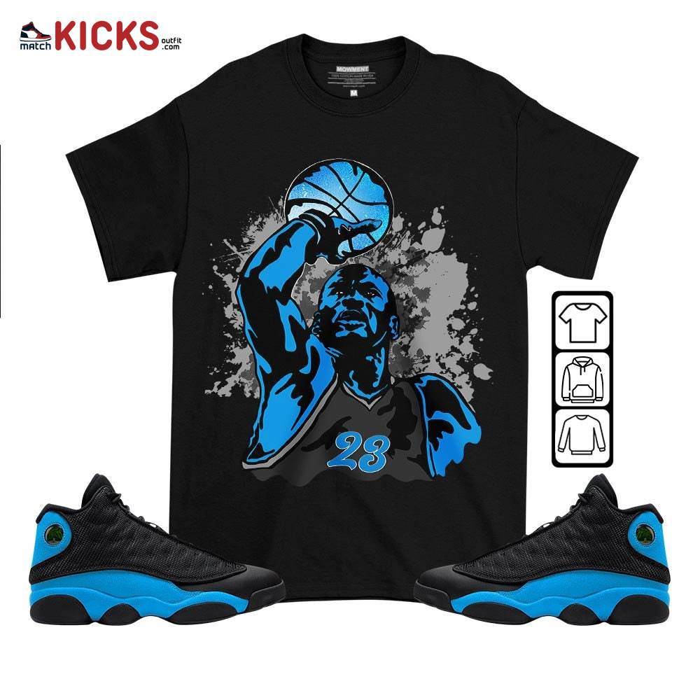 Basketball Superstar Sneaker Shirt Match Black University Blue 13s, Jordan 13 Black University Blue 2022 MKO T-Shirt