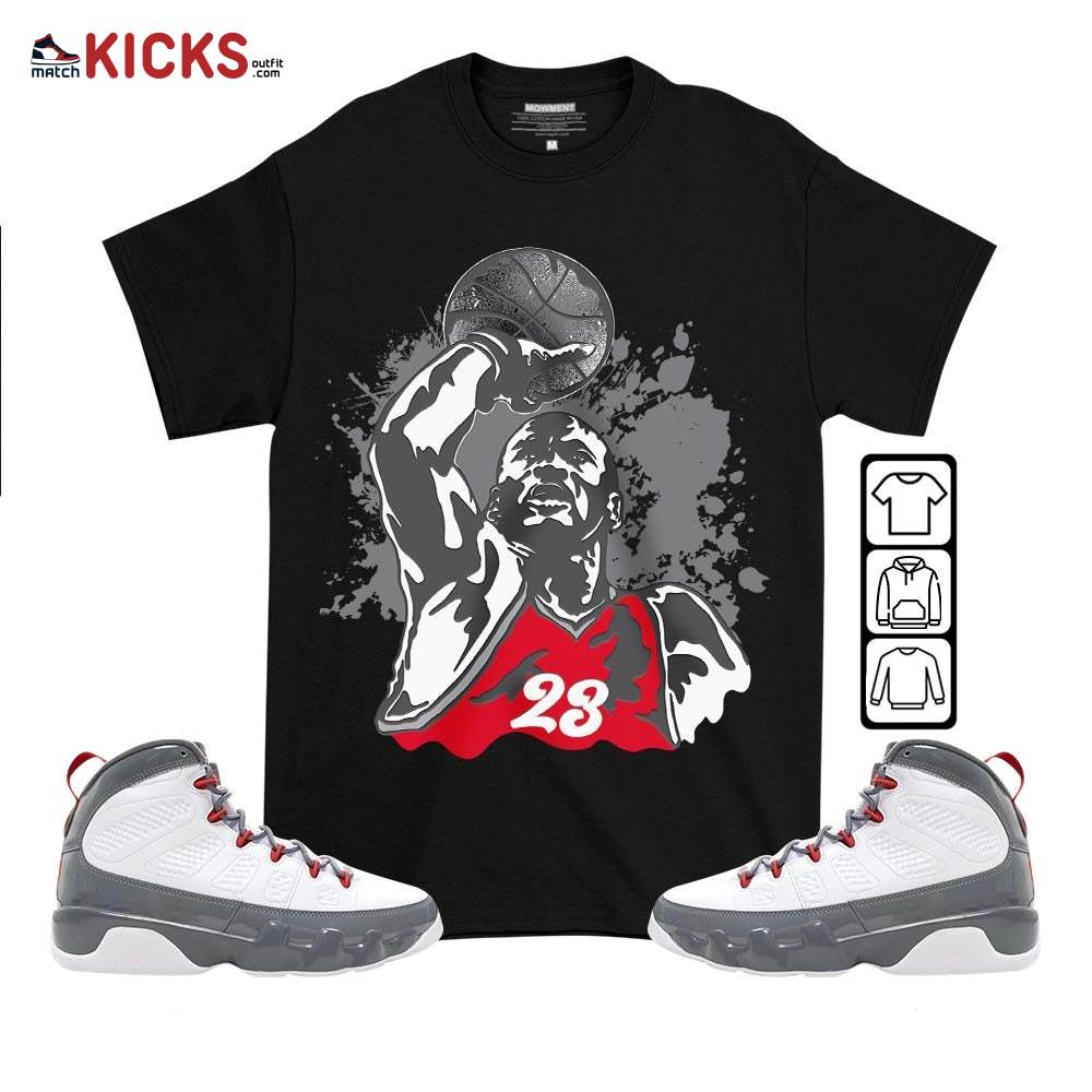 Basketball Superstar Sneaker Shirt Match Fire Red 9s, Jordan 9 Retro Fire Red MKO T-Shirt