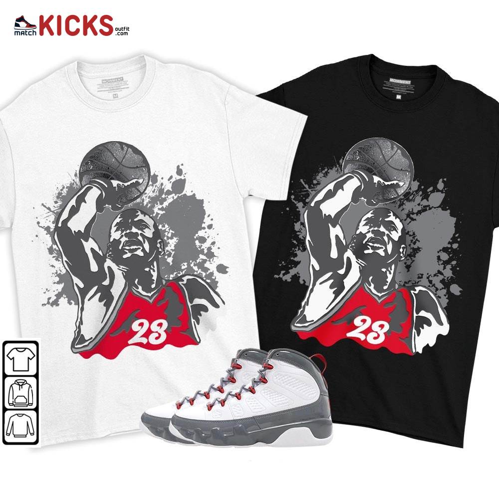 Basketball Superstar Sneaker Shirt Match Fire Red 9s, Jordan 9 Retro Fire Red MKO T-Shirt