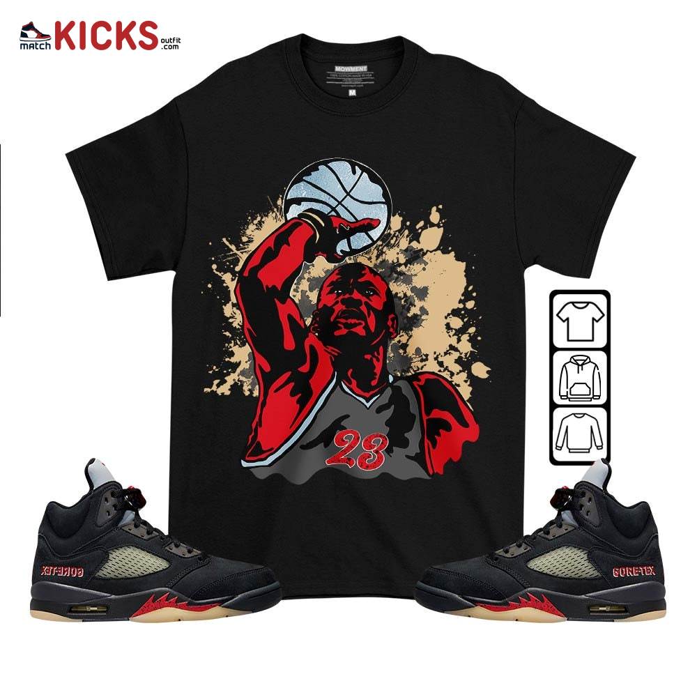 Basketball Superstar Sneaker Shirt Match Gore-Tex 5s, Jordan 5 GORE-TEX Off Noir MKO T-Shirt