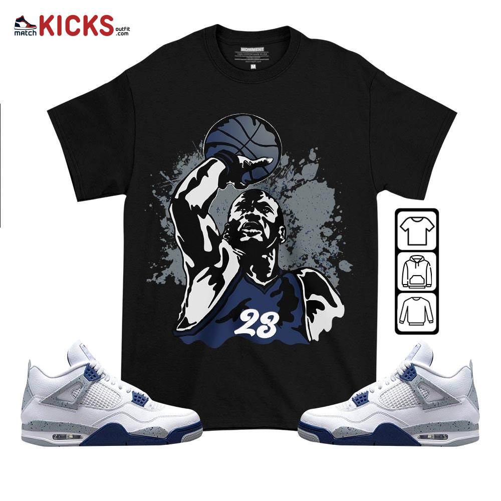 Basketball Superstar Sneaker Shirt Match Midnight Navy 4s, Jordan 4 Retro Midnight Navy MKO T-Shirt