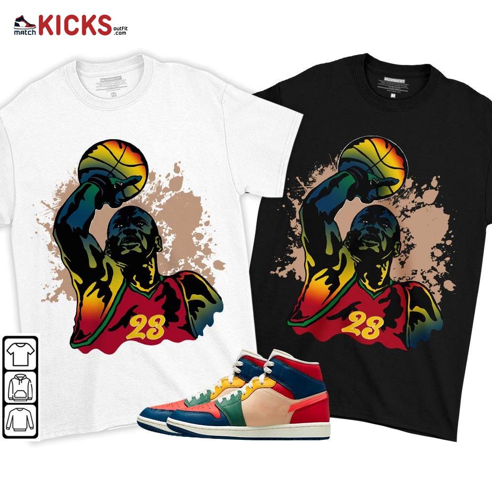 Basketball Superstar Sneaker Shirt Match Multi Color 2022 1s, Jordan 1 Mid Multi Color 2022 MKO T-Shirt Basketball Superstar Sneaker Shirt Match Multi Color 2022 1s, Jordan 1 Mid Multi Color 2022 MKO T-Shirt