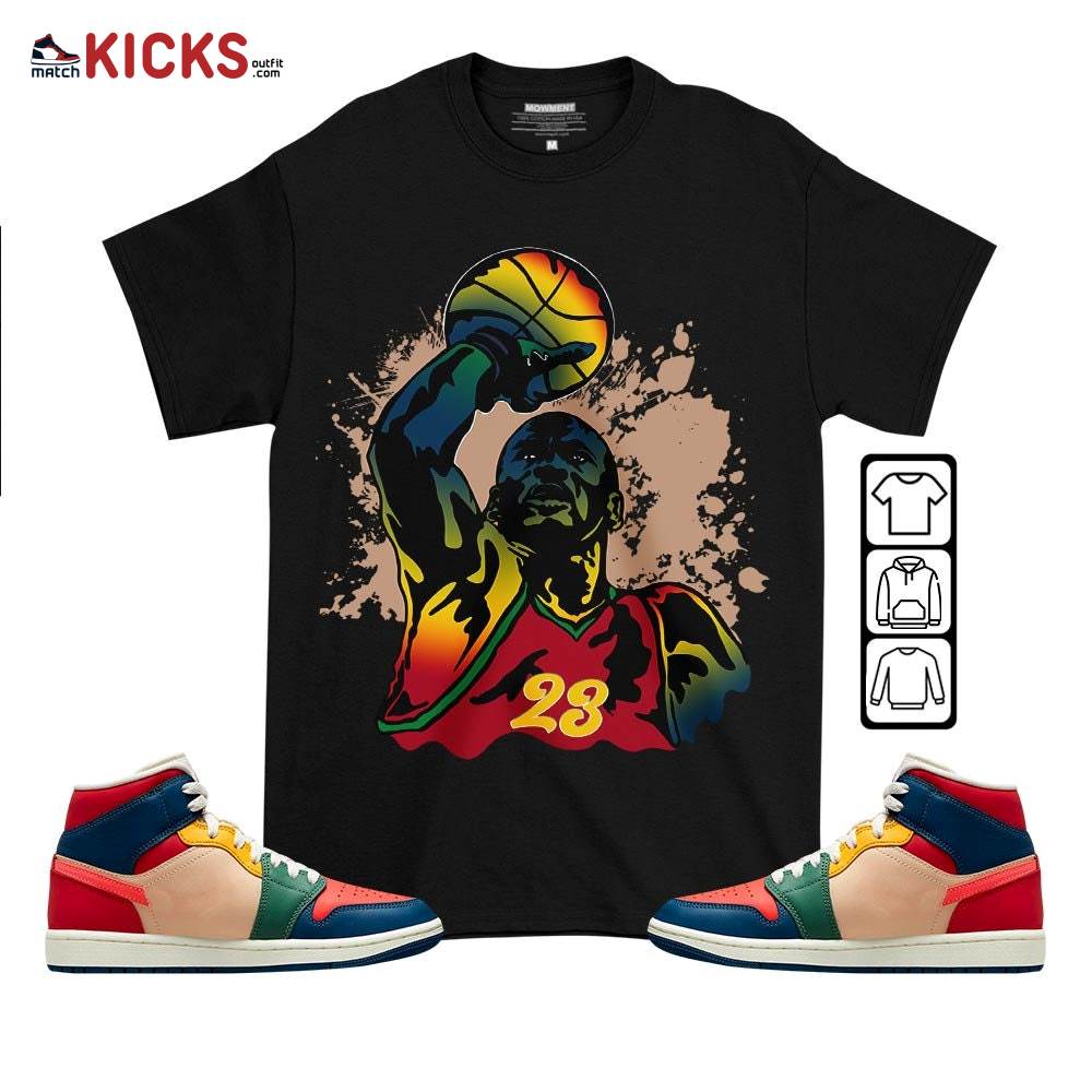 Basketball Superstar Sneaker Shirt Match Multi Color 2022 1s, Jordan 1 Mid Multi Color 2022 MKO T-Shirt