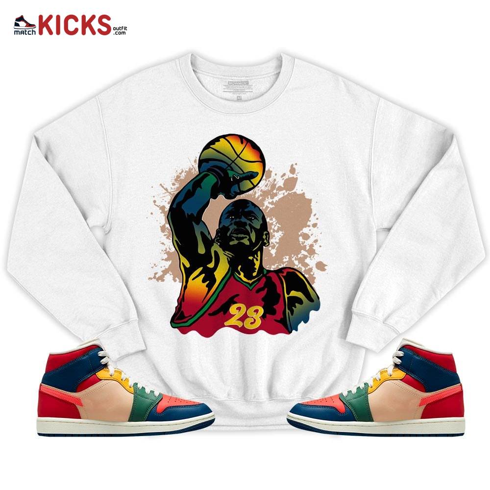 Basketball Superstar Sneaker Shirt Match Multi Color 2022 1s, Jordan 1 Mid Multi Color 2022 MKO T-Shirt Basketball Superstar Sneaker Shirt Match Multi Color 2022 1s, Jordan 1 Mid Multi Color 2022 MKO T-Shirt