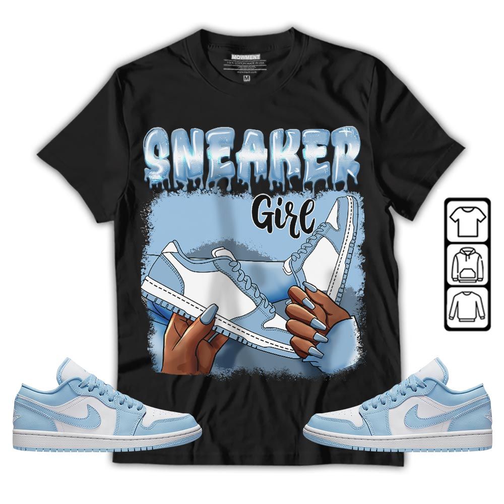 Black Fashion Sneaker Shirt Match 1 Low Gets Icy, Jordan 1 Low Ice Blue MKO T-Shirt Black Fashion Sneaker Shirt Match 1 Low Gets Icy, Jordan 1 Low Ice Blue MKO T-Shirt