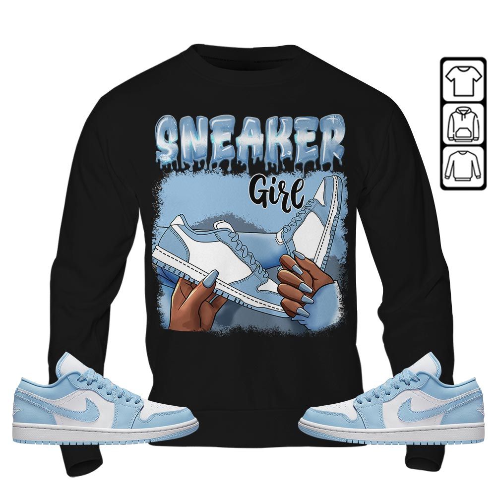 Black Fashion Sneaker Shirt Match 1 Low Gets Icy, Jordan 1 Low Ice Blue MKO T-Shirt Black Fashion Sneaker Shirt Match 1 Low Gets Icy, Jordan 1 Low Ice Blue MKO T-Shirt
