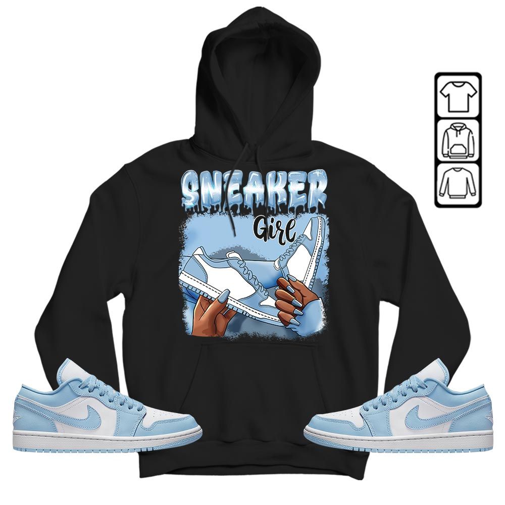 Black Fashion Sneaker Shirt Match 1 Low Gets Icy, Jordan 1 Low Ice Blue MKO T-Shirt Black Fashion Sneaker Shirt Match 1 Low Gets Icy, Jordan 1 Low Ice Blue MKO T-Shirt