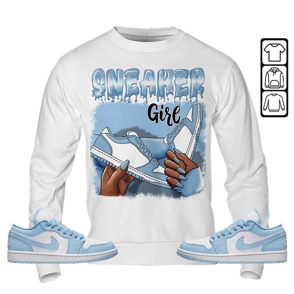 Black Fashion Sneaker Shirt Match 1 Low Gets Icy, Jordan 1 Low Ice Blue MKO T-Shirt Black Fashion Sneaker Shirt Match 1 Low Gets Icy, Jordan 1 Low Ice Blue MKO T-Shirt