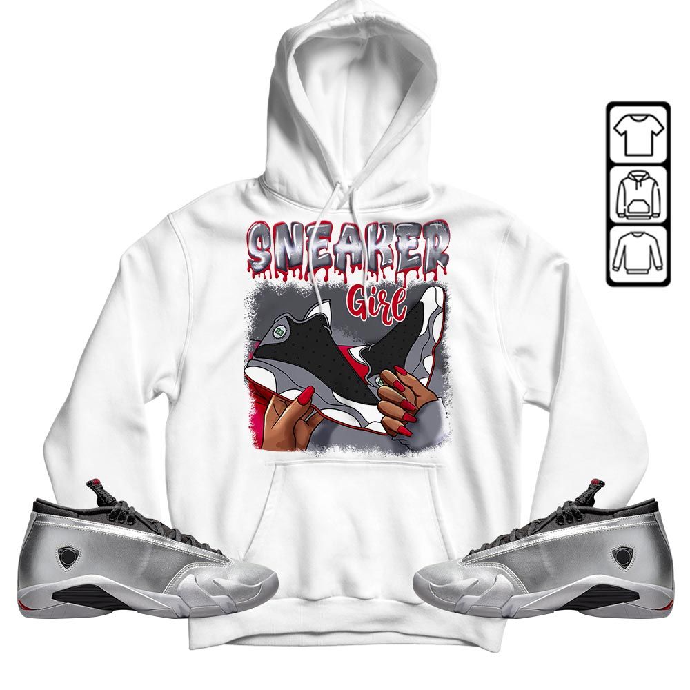 Black Fashion Sneaker Shirt Match 14 Low Metallic Silver, Jordan 14 Metallic Silver MKO T-Shirt