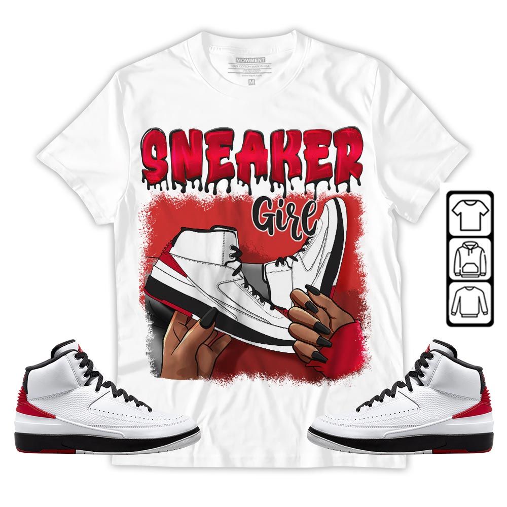 Black Fashion Sneaker Shirt Match 2 Chicago Varsity Red, Jordan Retro 2 Chicago MKO Hoodie