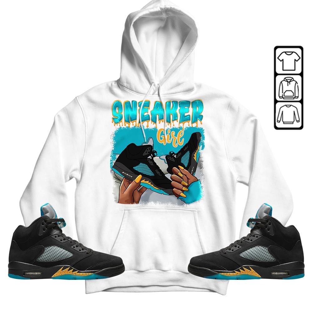 Black Fashion Sneaker Shirt Match 2023 Retro Aqua 5s, Jordan 5 Aqua MKO Sweatshirt