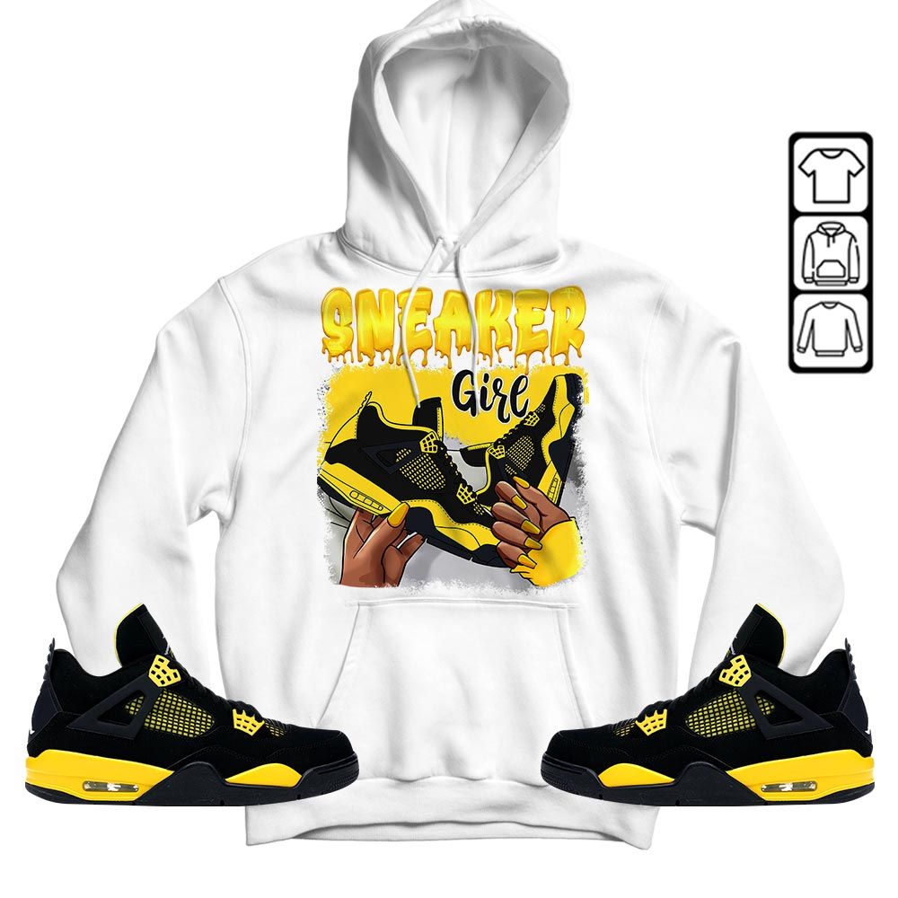 Black Fashion Sneaker Shirt Match 2023 Thunder 4s, Jordan Retro 4 Thunder MKO Sweatshirt