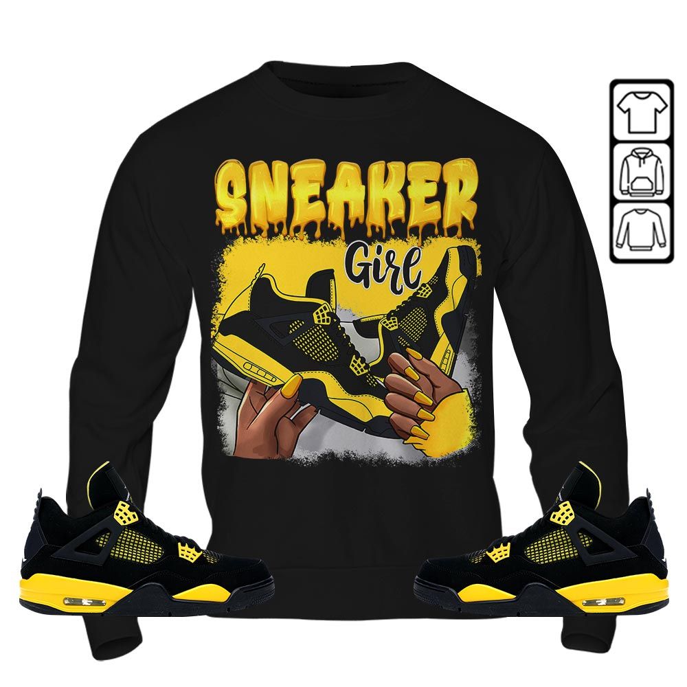 Black Fashion Sneaker Shirt Match 2023 Thunder 4s, Jordan Retro 4 Thunder MKO T-Shirt Black Fashion Sneaker Shirt Match 2023 Thunder 4s, Jordan Retro 4 Thunder MKO T-Shirt