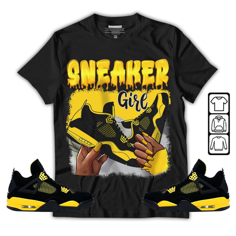 Black Fashion Sneaker Shirt Match 2023 Thunder 4s, Jordan Retro 4 Thunder MKO T-Shirt Black Fashion Sneaker Shirt Match 2023 Thunder 4s, Jordan Retro 4 Thunder MKO T-Shirt