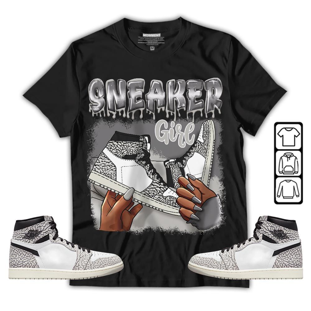 Black Fashion Sneaker Shirt Match OG Elephant 1s, Jordan 1 White Cement MKO T-Shirt