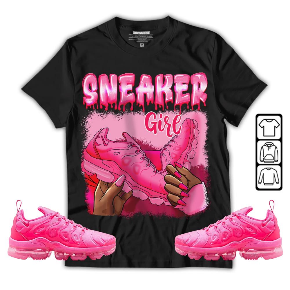 Black Fashion Sneaker Shirt Match Plus Triple Pink, Air VaporMax Plus Triple Pink MKO T-Shirt